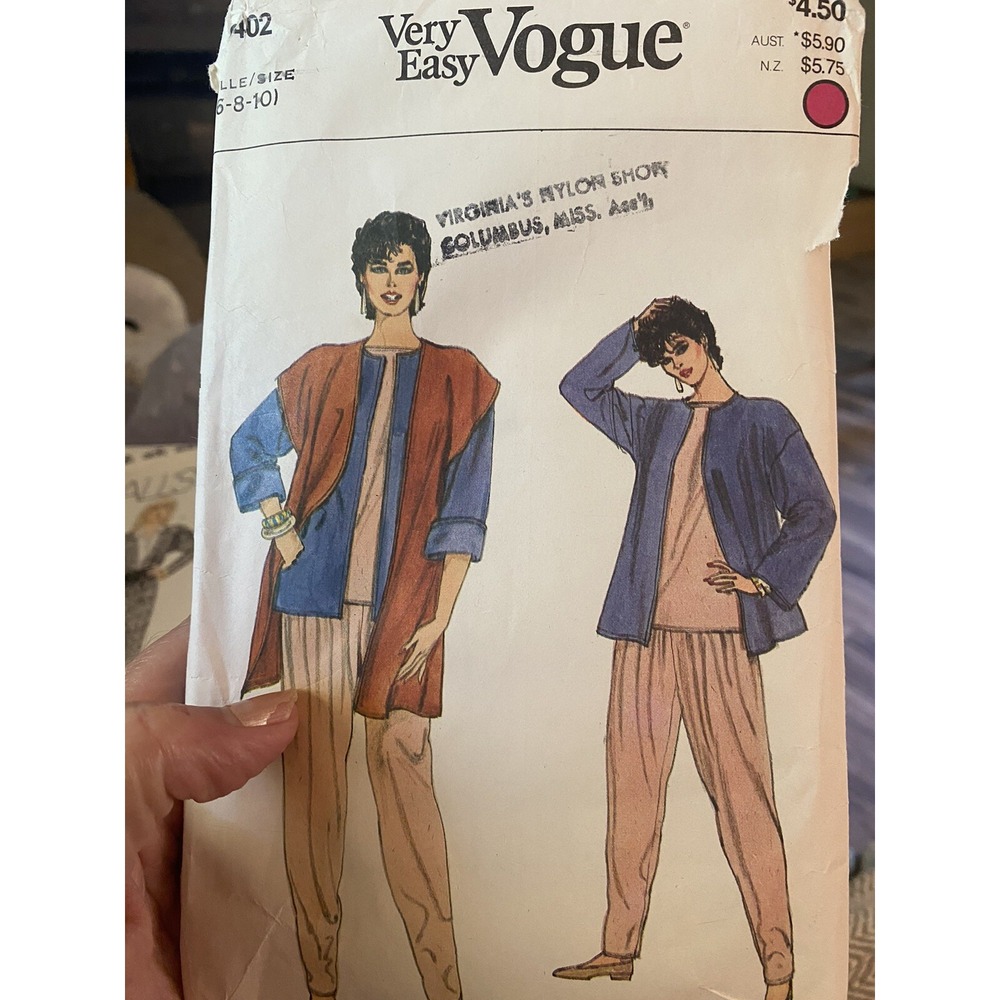 Vintage 80s Vogue Sewing Pattern 8402 Jacket Vest Pants Top Size 6-10 Very Easy